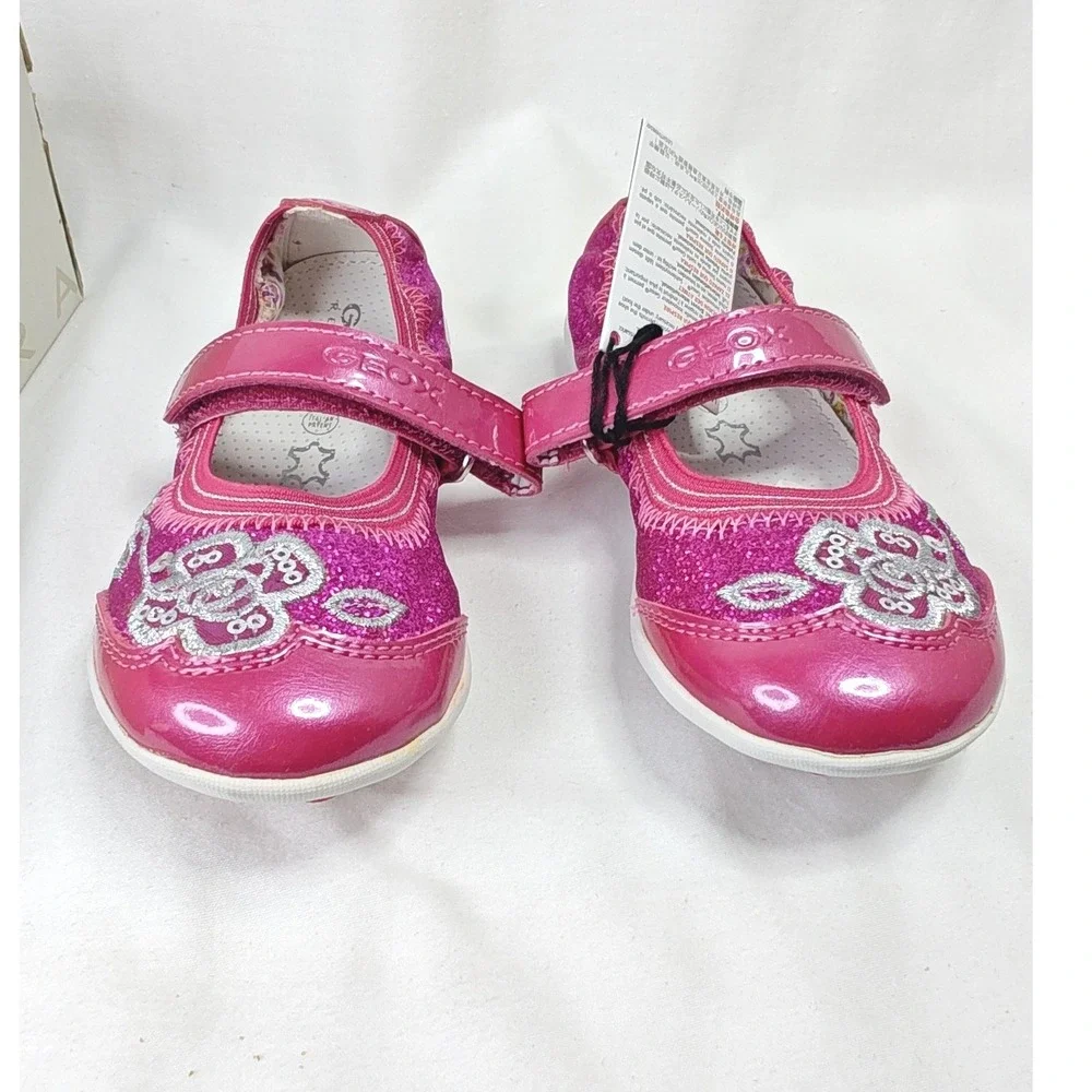 Geox Jodie Ballerina Flat Pink Glitter Floral Mary Jane Shoes 10 US 27 EU New